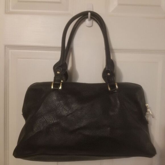 Liz Claiborne Black Faux Leather Satchel Double Handle Zippered Shoulder Bag - Picture 3 of 13